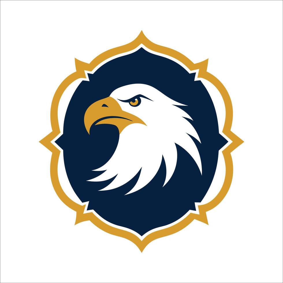 Bald Eagle Unique Logo Design with Decorative Frame, White Background Illustration Art vector