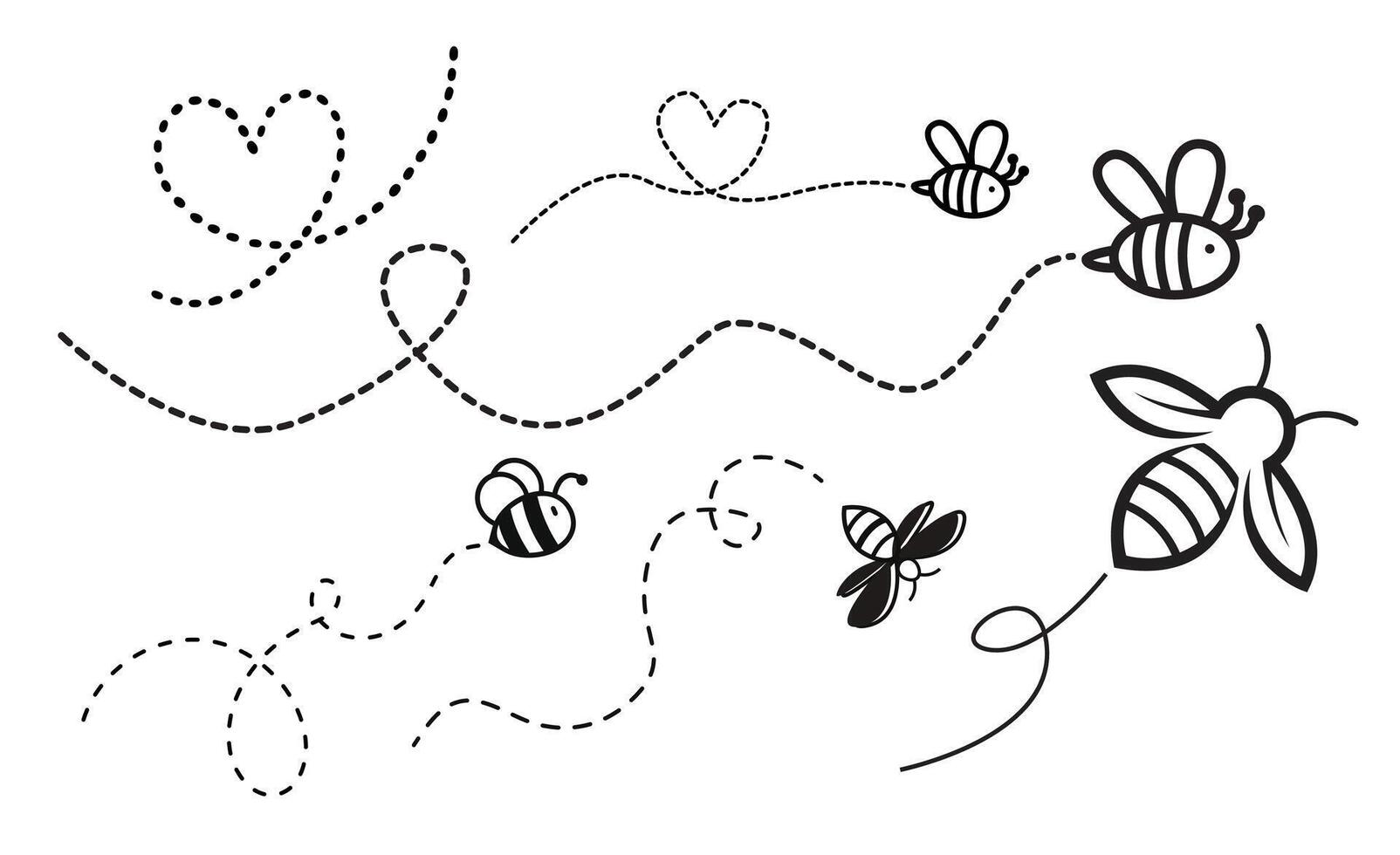Set of bee flying illustration vector