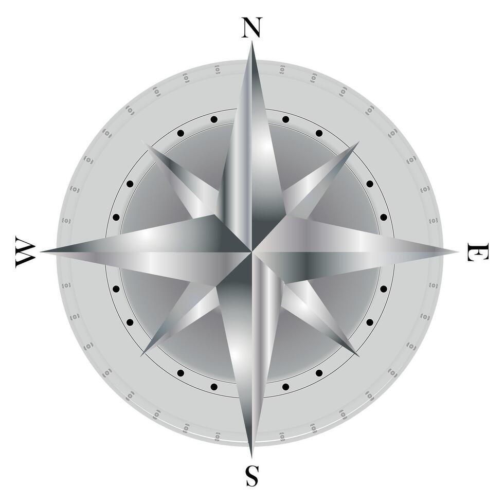 rose of wind isolated on white background. Image of a compass in silver color. Navigation arrow symbols. vector