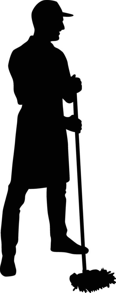Silhouette of a person cleaning home. Cleaning service janitor illustration full body vector