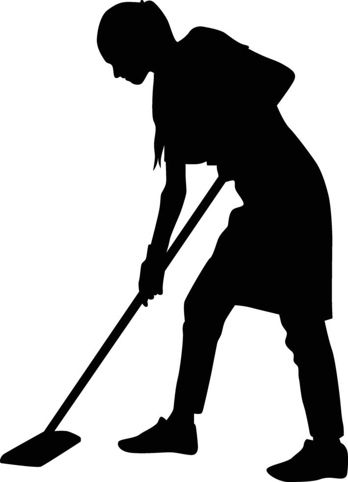 Silhouette of a person cleaning home. Cleaning service janitor illustration full body vector