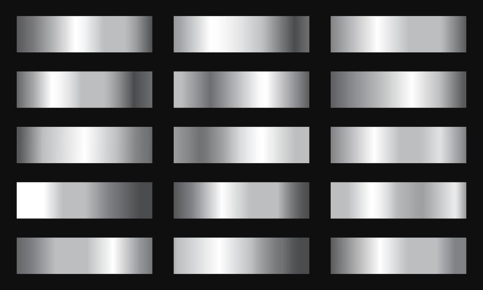 Set of silver metallic gradient design decoration on black background vector