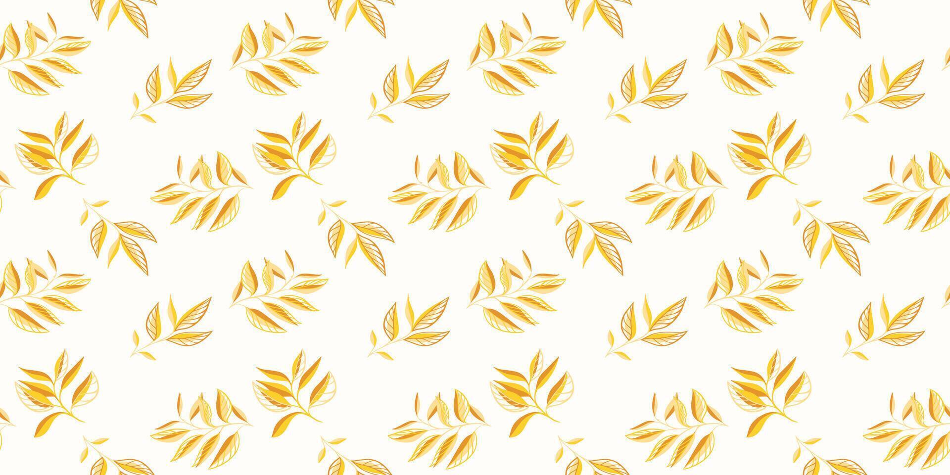 Tiny abstract shape branches leaves scattered randomly on a pattern. Yellow tropical botanical seamless print. Simple creative floral leaf patterned. hand drawing sketch. Design vector