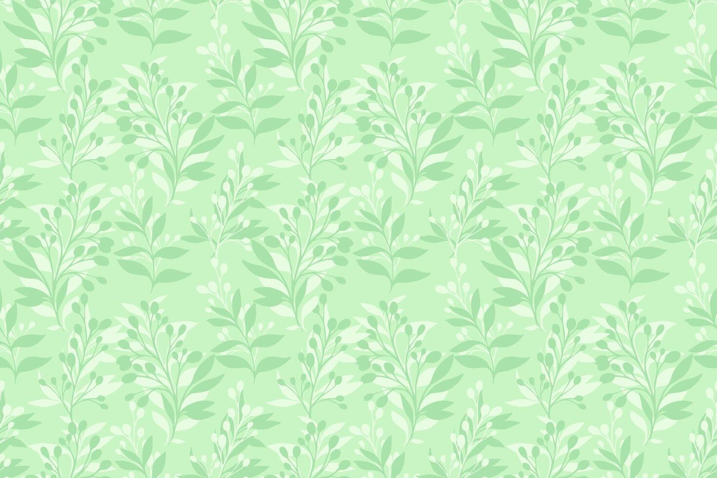 Monotone mint green pattern with shape botanical branches leaves. hand drawing sketch. Simple abstract background leaf floral light printing. Design for fashion, fabric, wallpaper vector