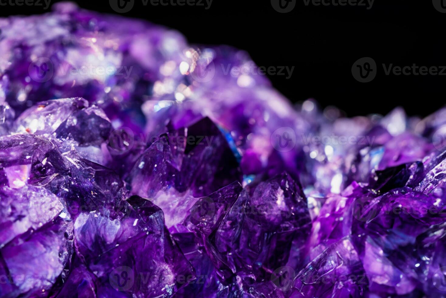 Close-up of Amethyst Healing Crystal with Selective Focus on Black Background photo