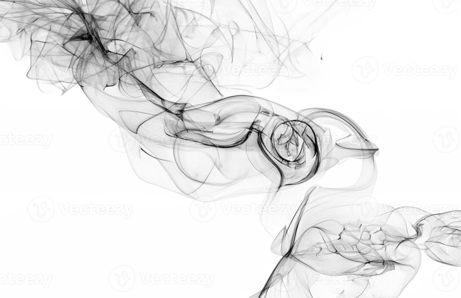 Abstract White Smoke Swirls Overlay on Black Background, High-Quality Stock Photo