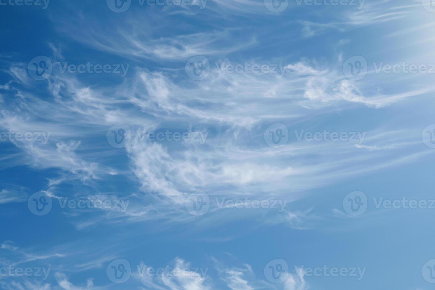 Serene Cirrus Clouds Under Clear Blue Sky on Sunny Day photo