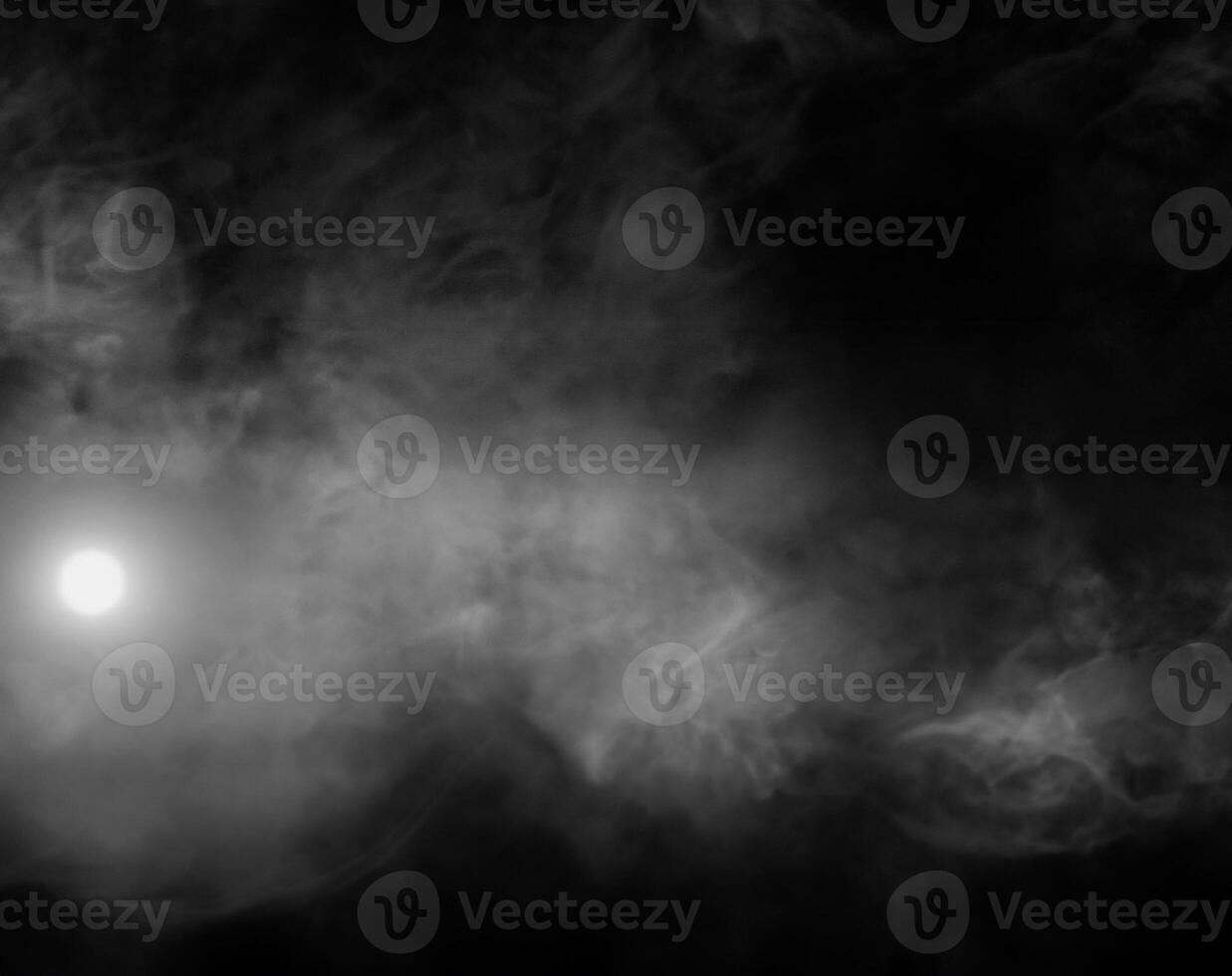 Minimalist Wooden Table with Ethereal Smoke and Dark Background photo