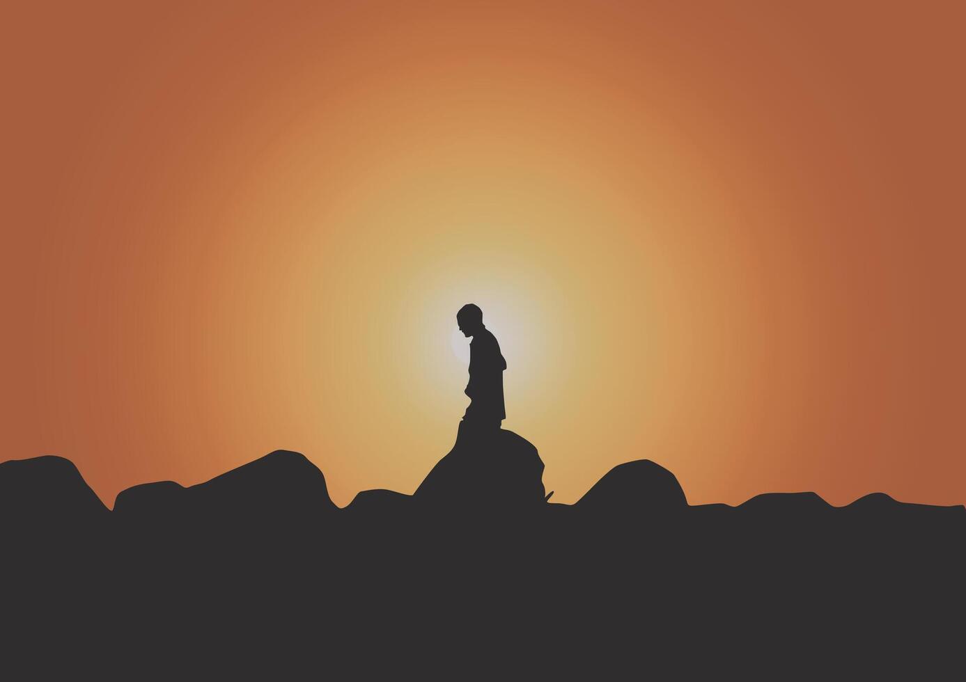 person in nature when sunset or sunrise illustration vector