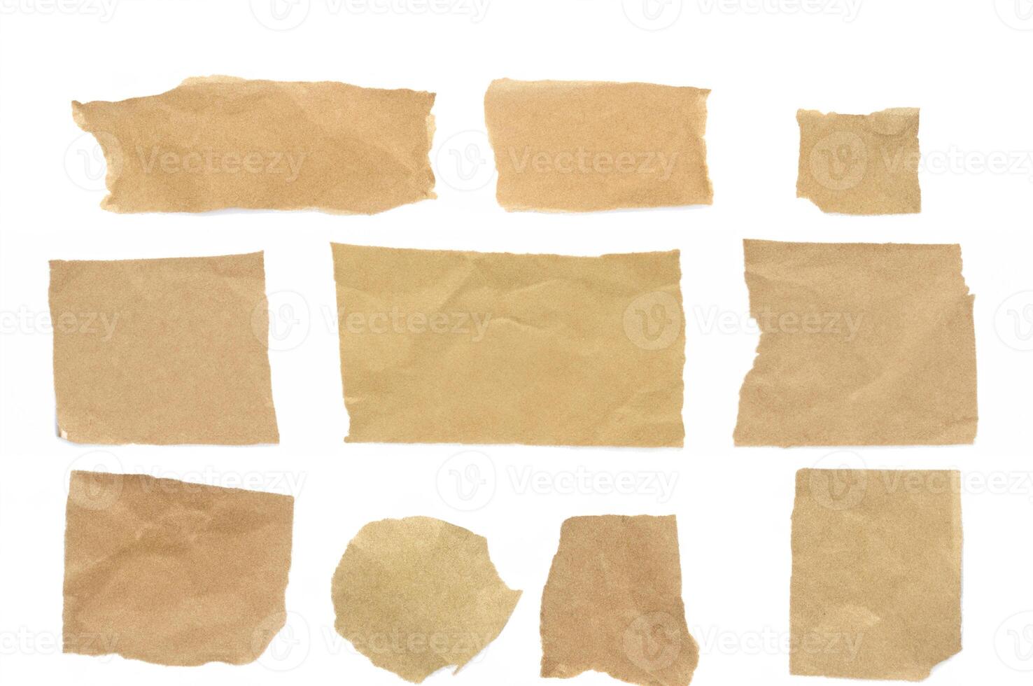 Assorted Torn Recycled Paper Pieces on White Background photo