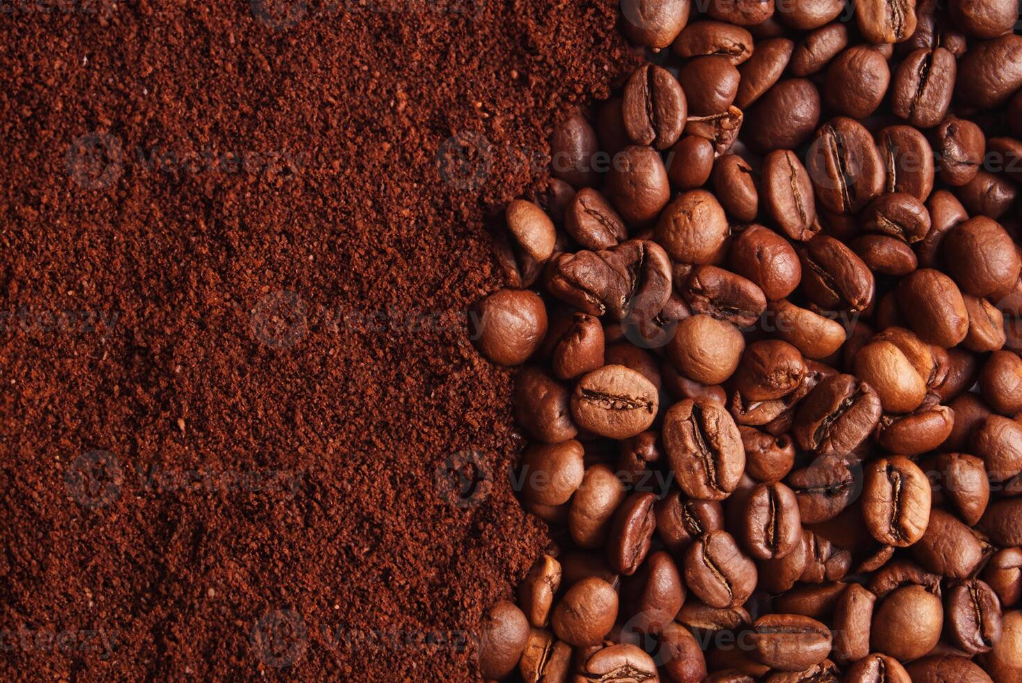 Coffee Beans and Ground Coffee on Neutral Background photo