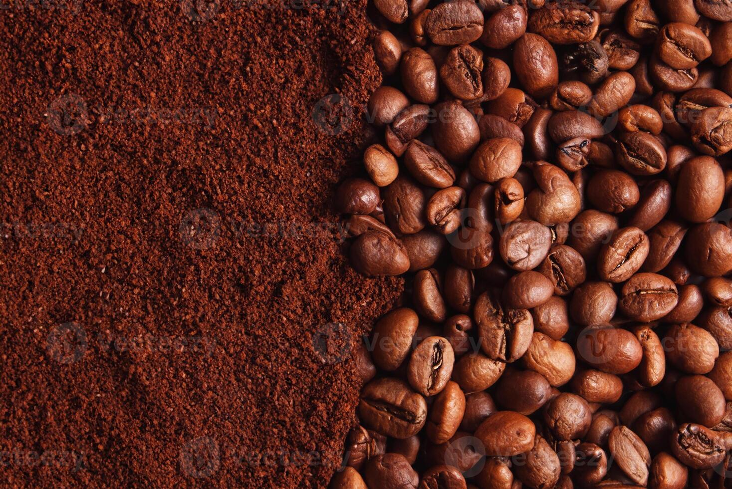 Coffee Beans and Ground Coffee on Textured Background photo