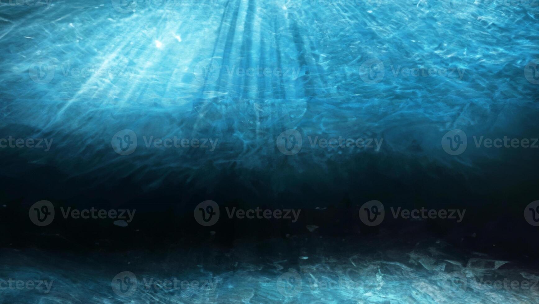 Sunlit Underwater Scene, 3D Render of Tropical Ocean with Rays of Light photo