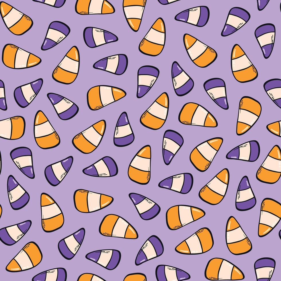 Halloween candy seamless pattern with doodles for wallpaper, scrapbooking, packaging, stationary, textile prints, backgrounds, costumes, digital paper, etc. EPS 10 vector