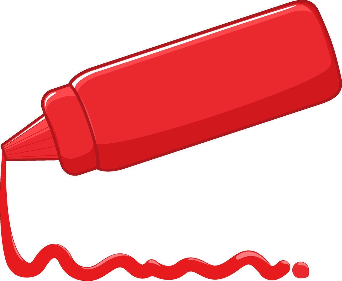 Bottle and spilled sauce of tomato ketchup for barbecue cooking. Spicy red ketchup for fast food burger, hot dog or sandwich spilling from a bottle. vector
