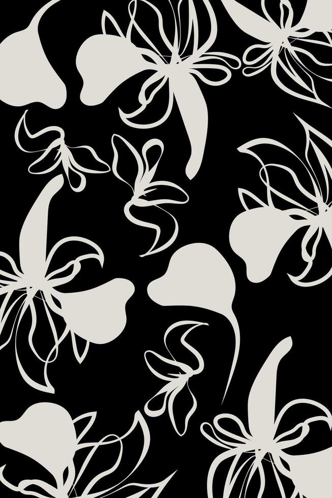 A Hand drawn simple abstract flowers black and white tone. Trendy collage pattern. Modern black and whit Floral pattern textiles vector