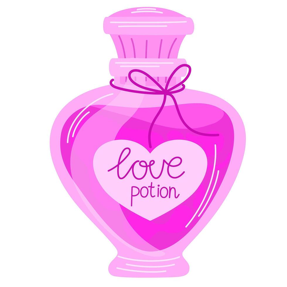Bottle of love potion. A pink potion in a glass jar. fantasy and fairy tales object for design Halloween and of Valentine's Day. vector