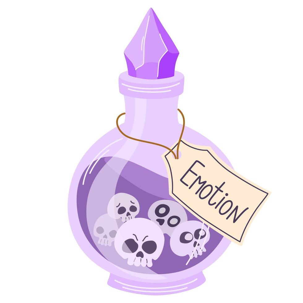 Magic potion with skulls. Alchemist bottle with elixir, poison, antidote. illustration magical laboratory ingredients in battle for poisoning vector