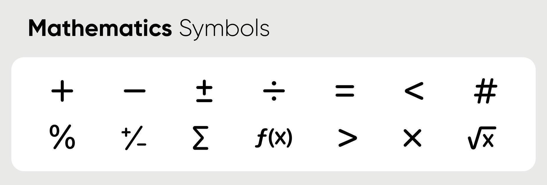 Math symbols, icon set. mathematical calculations. Collection of icons with plus, minus, root, greater than less than vector