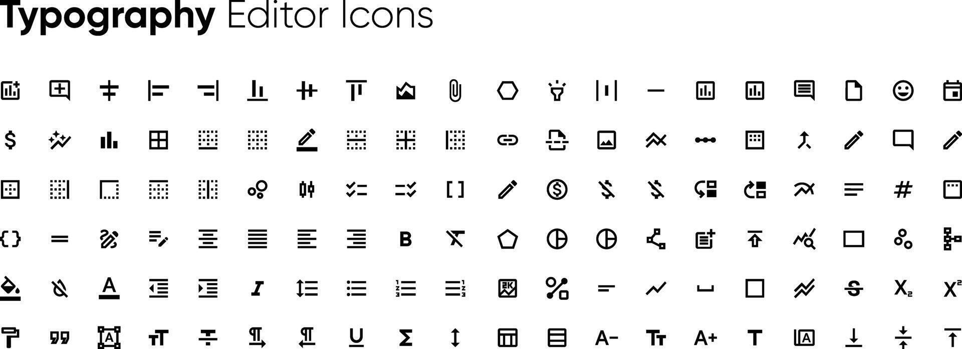 Typography Editor Icons set. Graphic design editable outline icon isolated on white background flat illustration vector