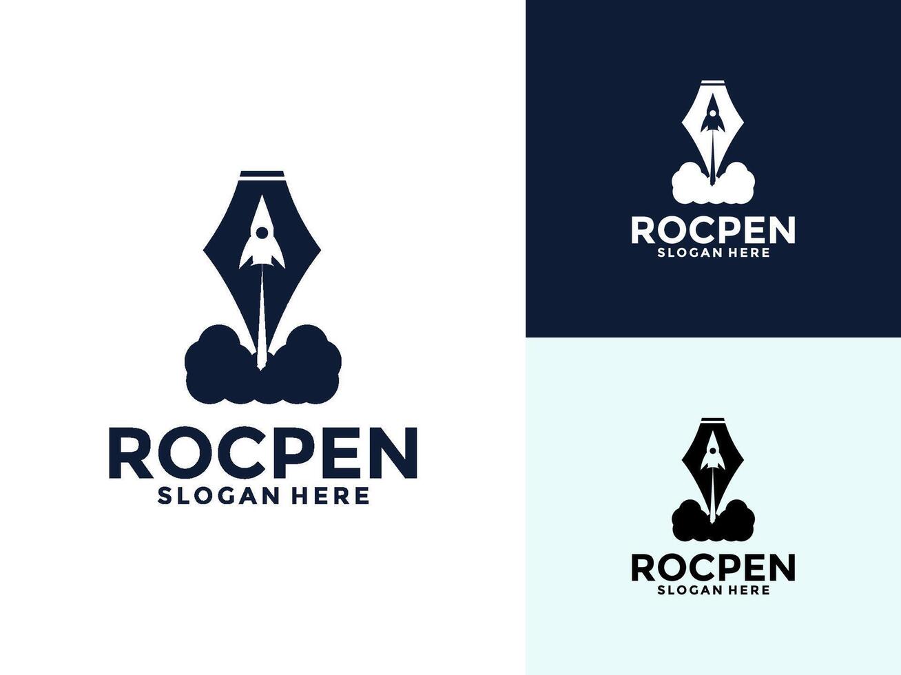 Pen Rocket logo template, creative combination speeding rocket with a pen vector
