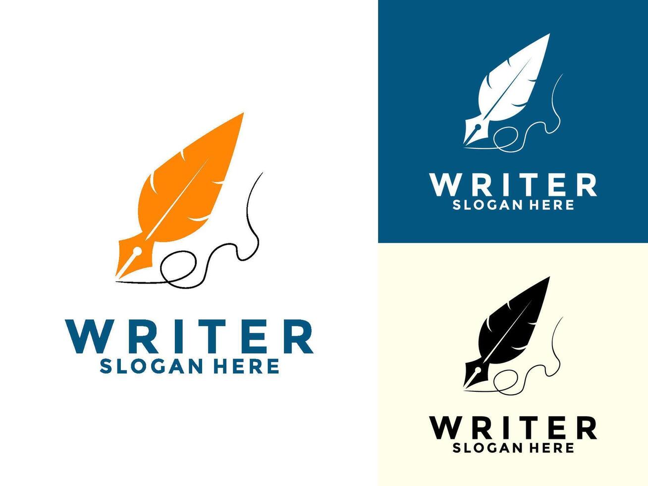Writer logo design template, Feather with line logo vector
