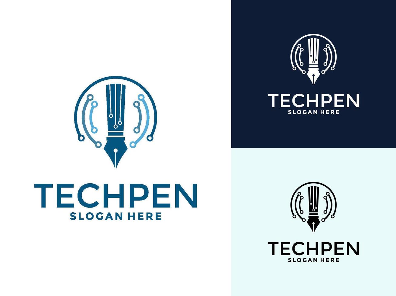 Tech Pen Logo . Pen Tech with tech network logo design template. vector