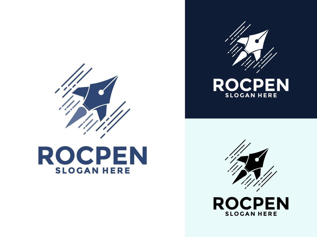 Pen Rocket logo template, creative combination speeding rocket with a pen vector