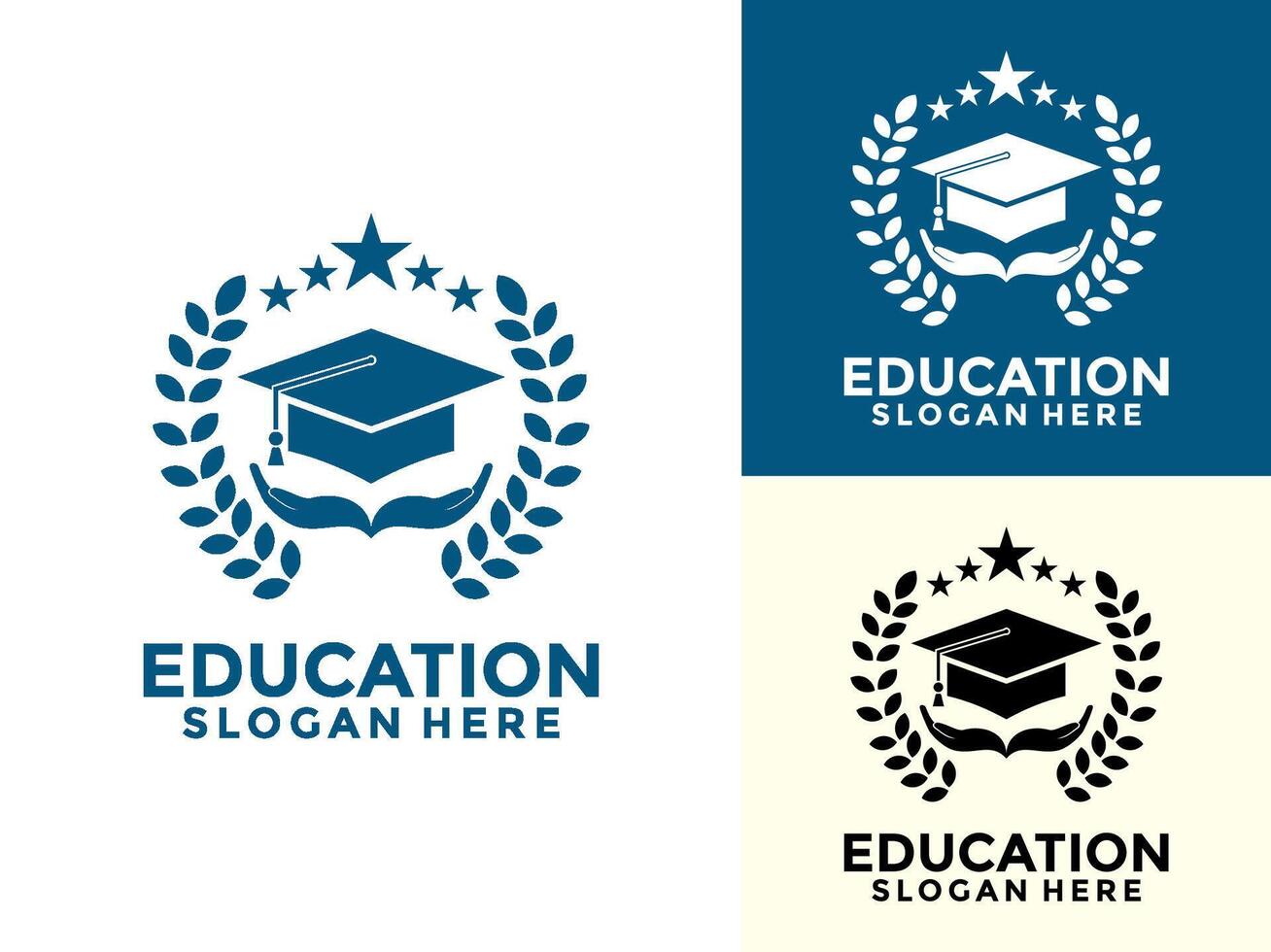 Education logo template, Education University logo with Graduation Hat, Hand, star and leaf vector