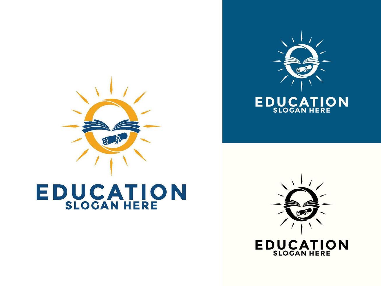 Modern Book With Sun Logo Template Design , Emblem, Design Concept, Creative Symbol, Icon vector