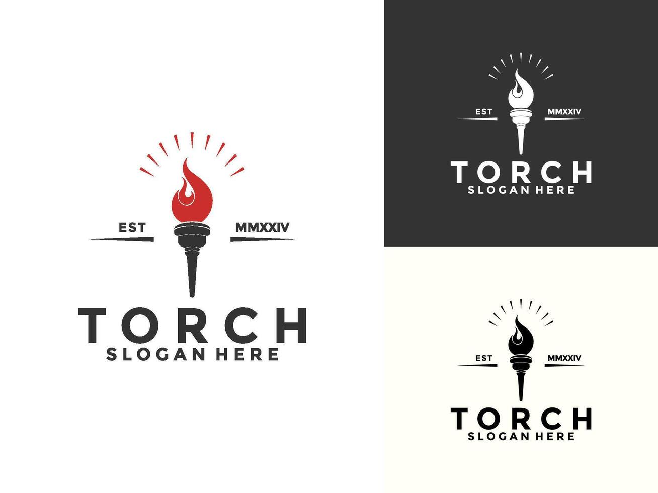 Torch logo design illustration, Torch with burning fire in flat design vector