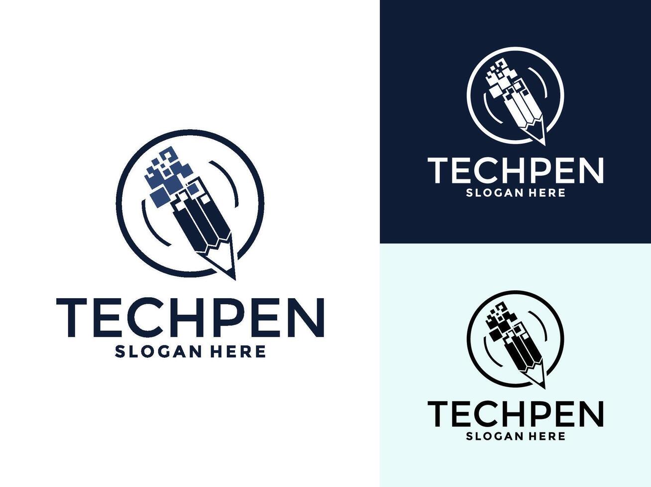 Digital Tech Pen Logo . Pen Tech with Pixel Digital logo design template. vector