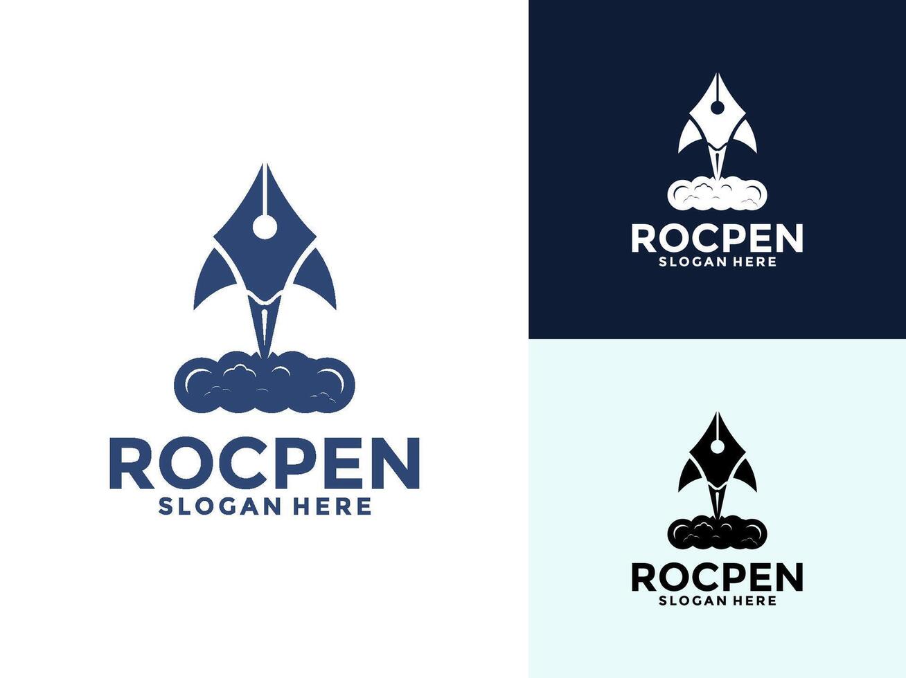 Pen Rocket logo template, creative combination speeding rocket with a pen vector
