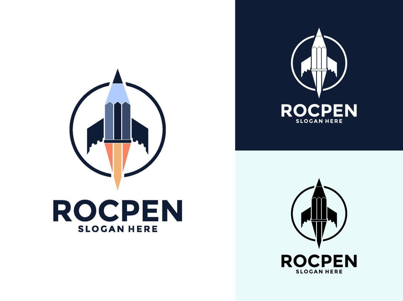 Pen Rocket logo template, creative combination speeding rocket with a pen vector