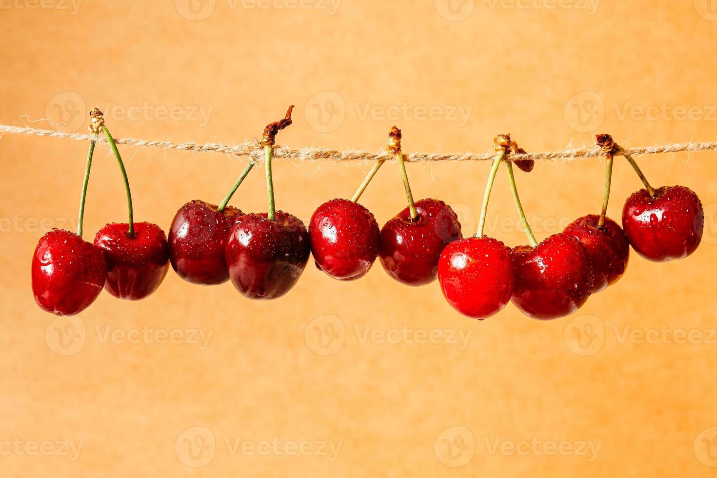 Pairs of ripe juicy cherries photo