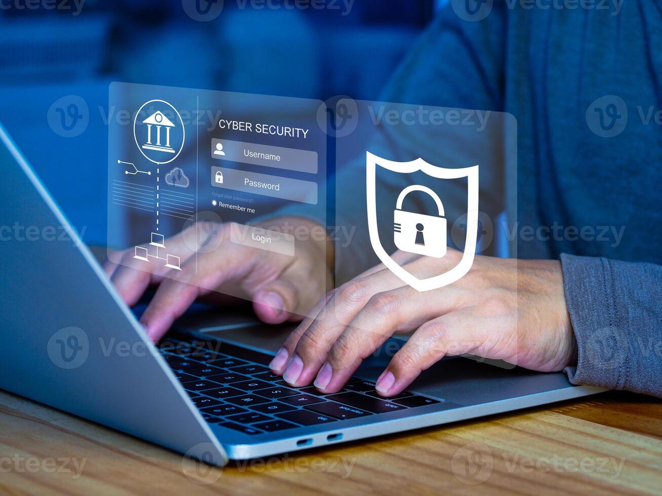 Cyber security concept. secure internet access business people who use user privacy protection Verify encryption with username, password. photo