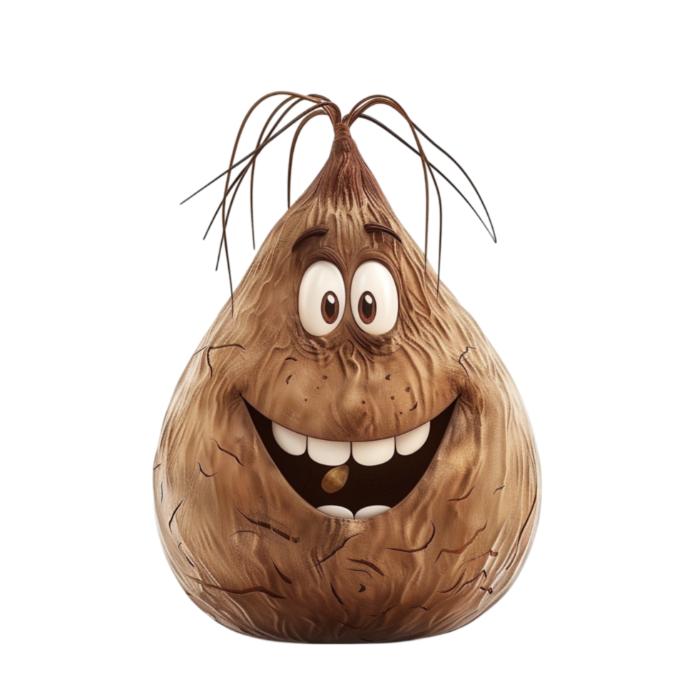 a cartoon coconut with a smile on its face png