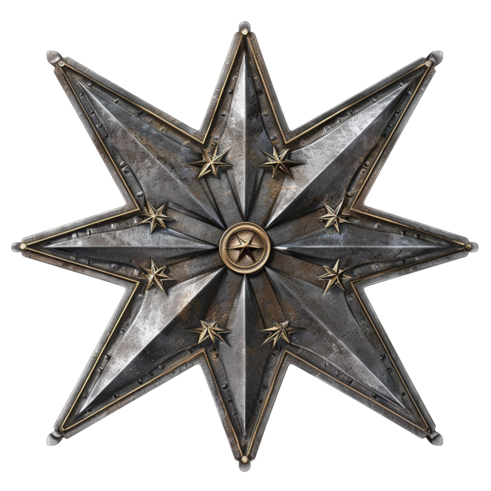 the star of david is made of metal and has a gold star on it png