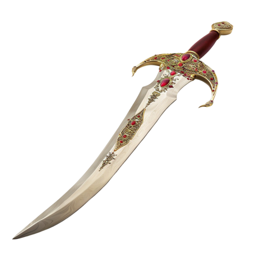 a sword with a red and gold design on it png