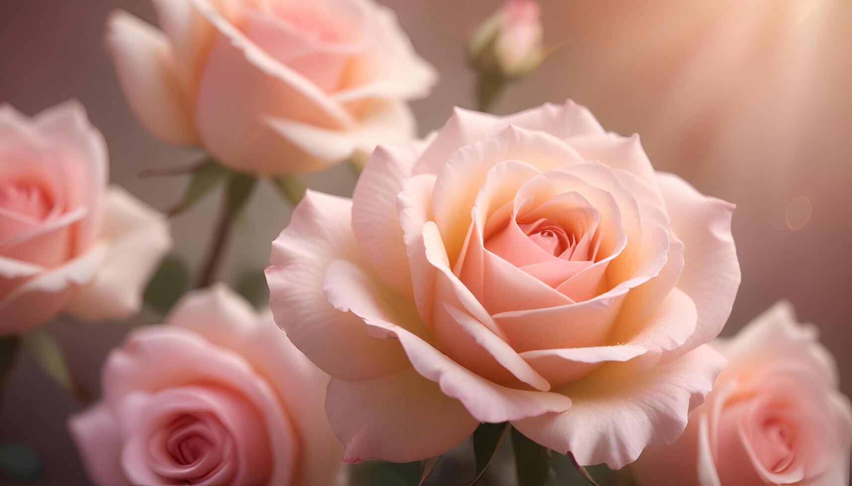 pink roses are shown in a photo with sunlight