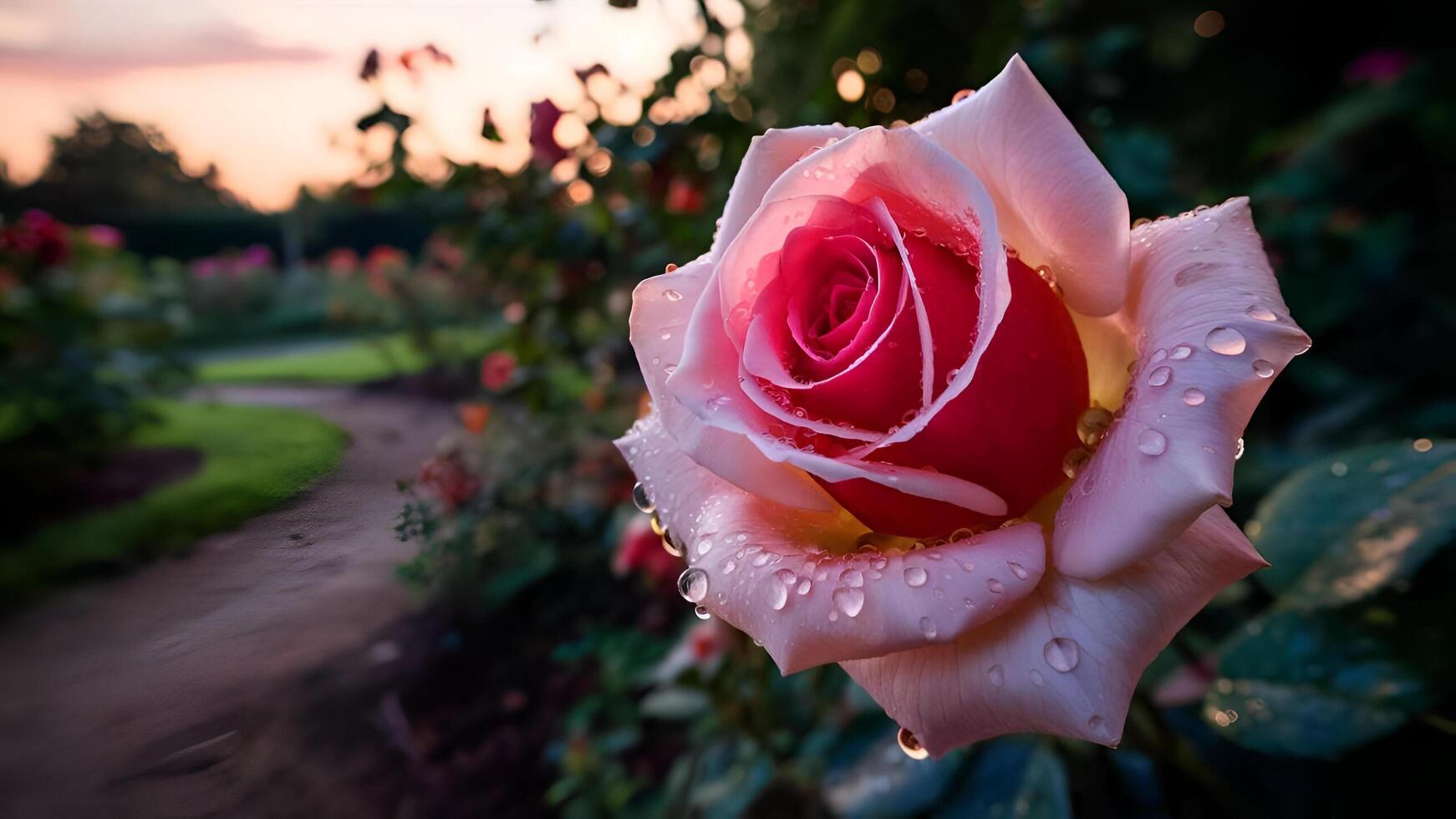 a pink rose with water droplets on it photo