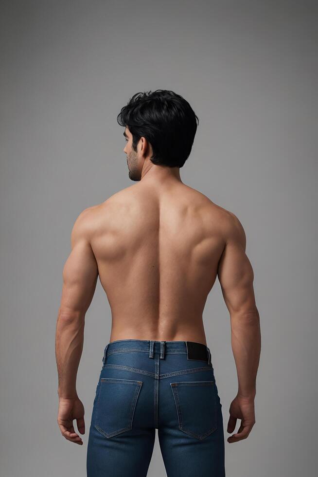 Muscular Back Body View of Man in Jeans photo