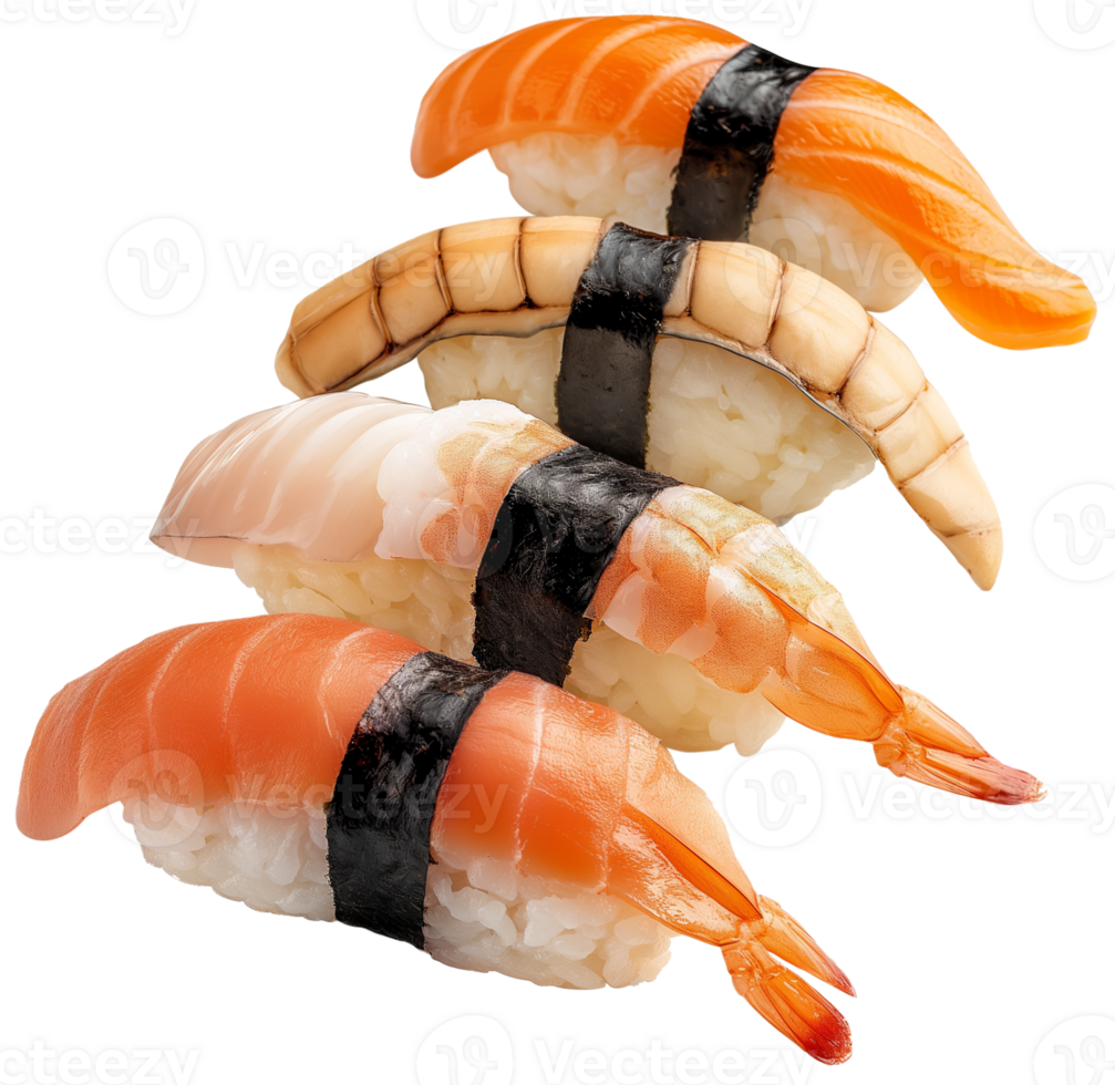 Sushi Dish illustration - Several fresh Nigiri shushi isolated on a transparent background png