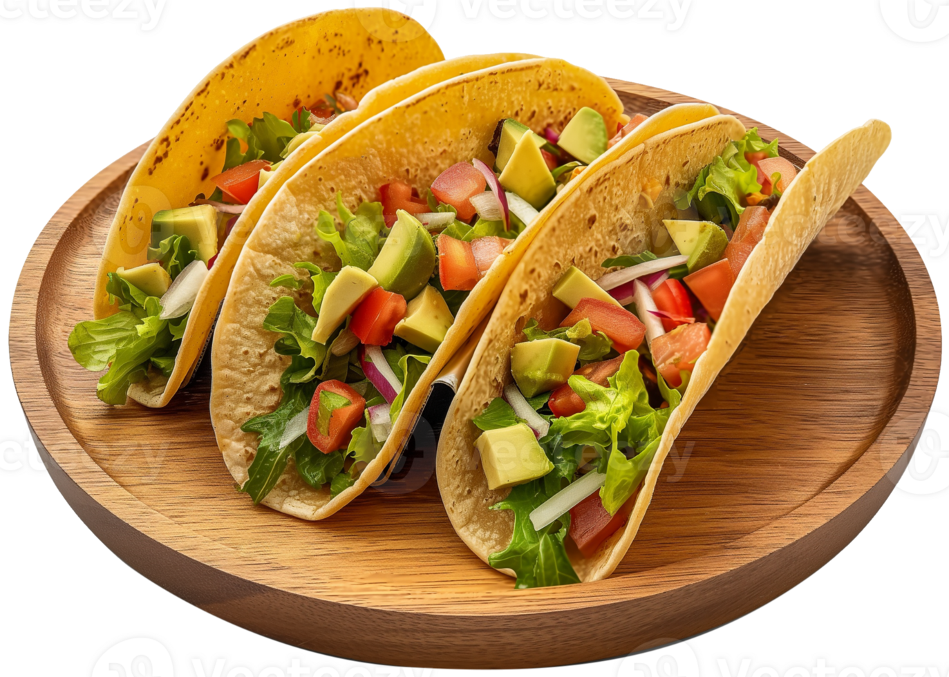 Tacos casserole illustration - Vegan Tacos on a wooden plate isolated on a transparent background png