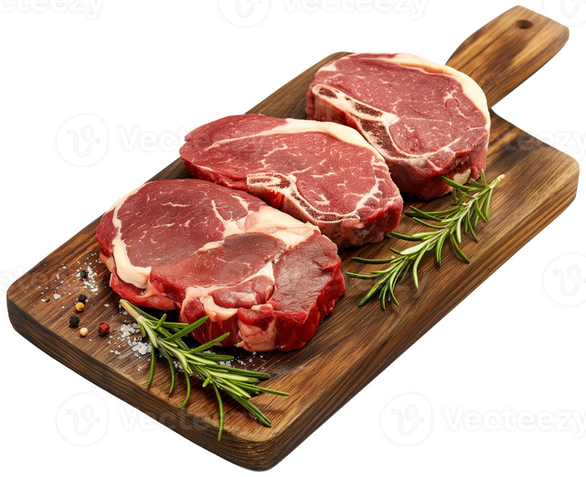 Steak illustration - Raw and fresh Rib eye Steaks on wooden isolated on a transparent background png