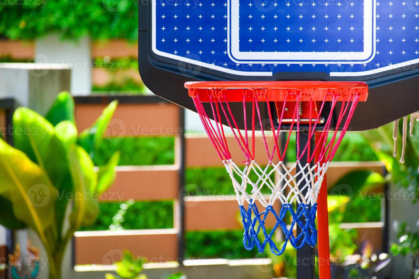 Close up colorful basketball hoop for basketball games in playground on nature background. photo