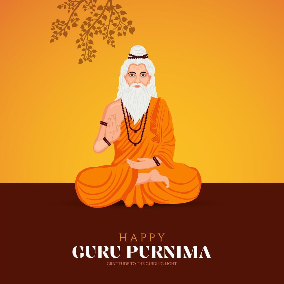 Guru Purnima festival of India teachers gurus give blesses to his shishya Social media post vector