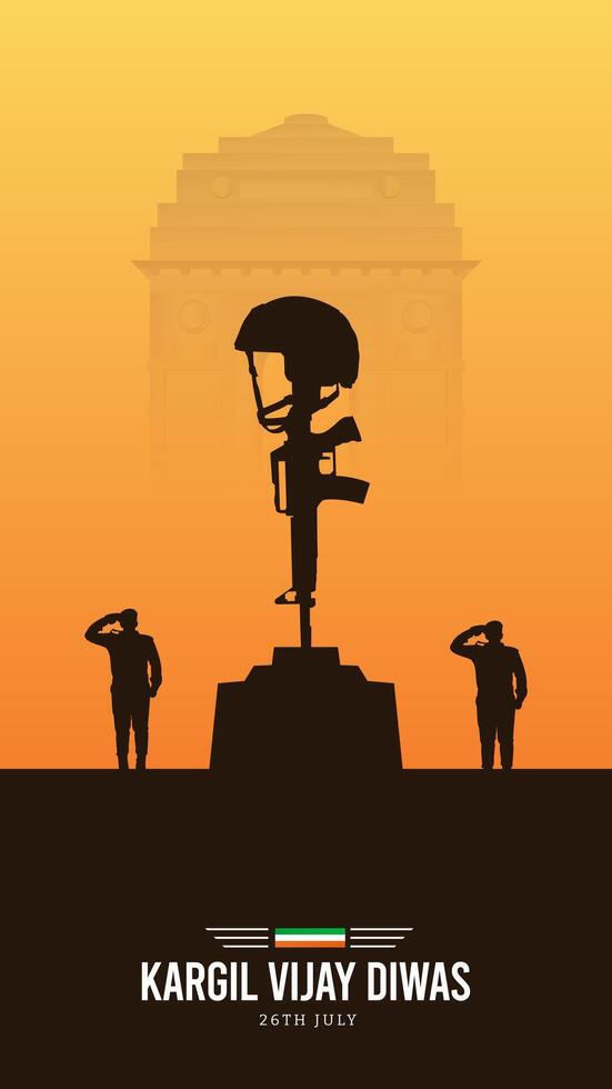 26th July Kargil Vijay Diwas Design Concept With Indian Flag And Army Social Media Post vector