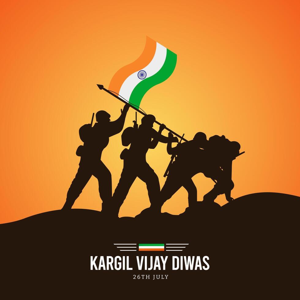 26th July Kargil Vijay Diwas Design Concept With Indian Flag And Army Social Media Post vector