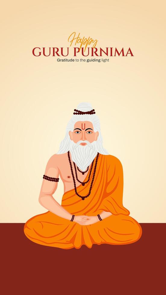 Guru Purnima festival of India teachers gurus give blesses to his shishya Social media post vector